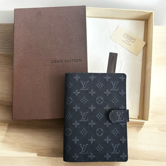 Authentic Louis Vuitton Mini Lin Dark Navy Monogram Canvas & Leather Agenda PM